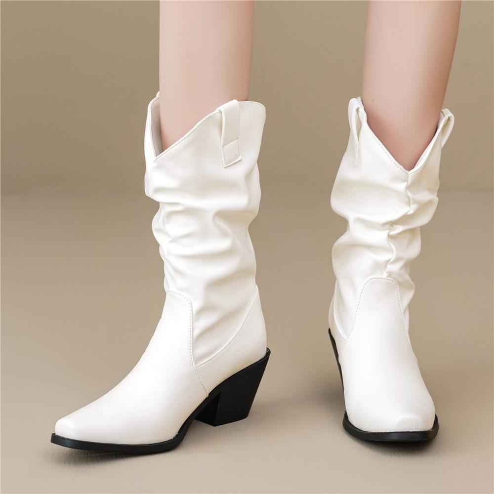 Women's  New Pointed Toe Western Cowgirl Chelsea Ankle Boots Cossacks Cowboy Boats Wedges Black White Size 35-46