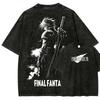 Anime Final Fantasy Graphic Manga Vintage Washed Oversized T Shirt Men Women Casual Short Sleeve Pure Cotton High Quality Female Male Clothing