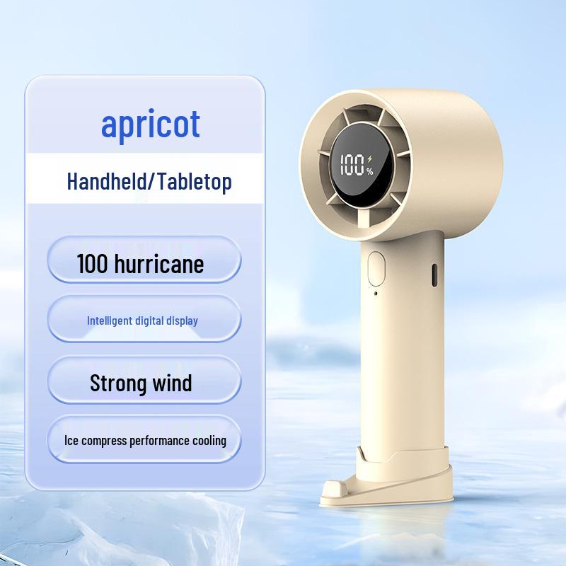 Compact Digital Display Handheld Fan: High-Speed, Portable, Desktop-Friendly for Students and Home. With USB Data Cable