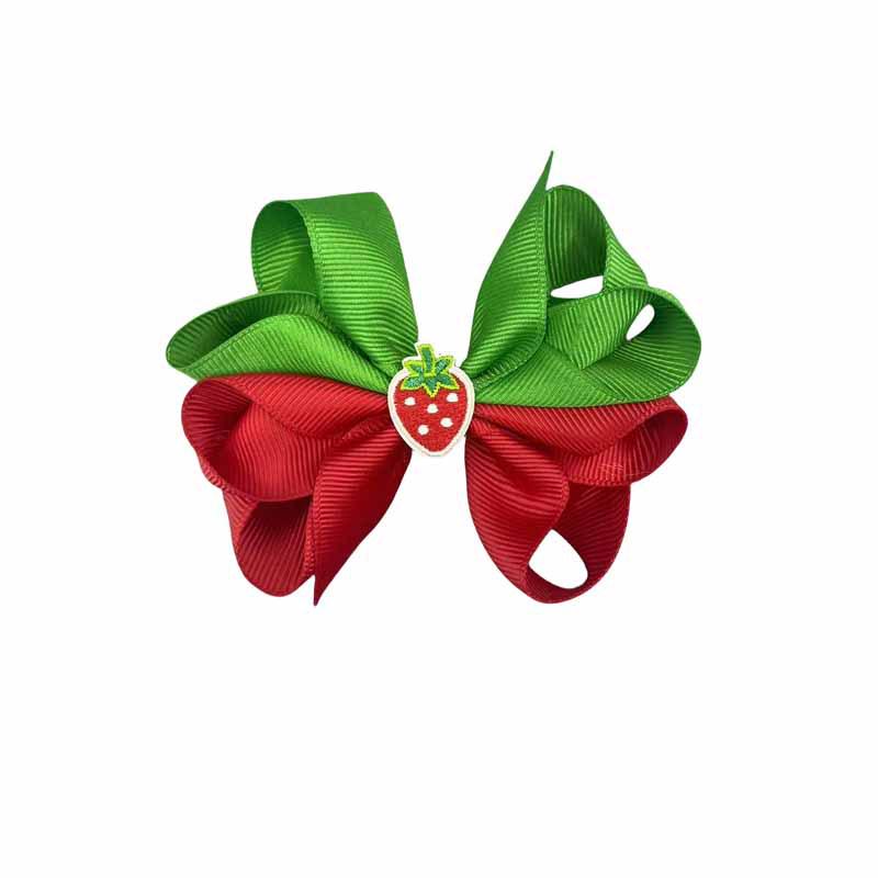 Świąteczna spinka do włosów z kokardką truskawkową dla dziewczynek - Dwwarstwowy, jednokolorowy dodatek do włosów