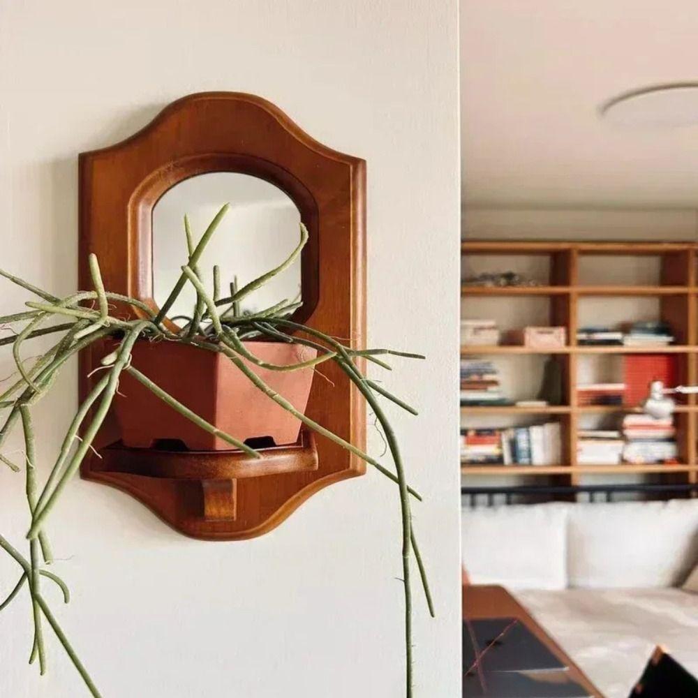 New Solid Wood Wall Mirror Shelves Wall Hanging Wall Mirror With Shelf Vintage Aromatherapy Candlestick Holder Wall Decoration