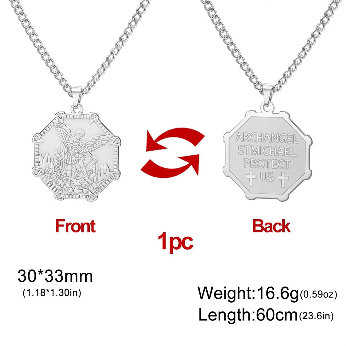Archangel St Michael Necklaces Stainless Steel Occult Protection Talisman Pendant Chain Double-sided Christian Jewelry