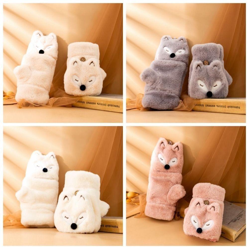 Cartoon Fox Gloves Plush Mittens NEW Flip Fingerless Gloves