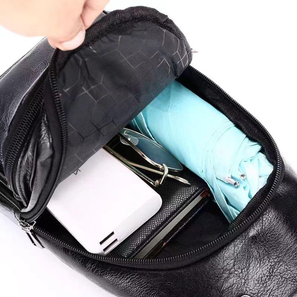 PU Leather Men's Shoulder Bag Anti-theft Large Capacity Travel Crossbody Bag Outdoor Small Backpack Multi-layer Chest Bag