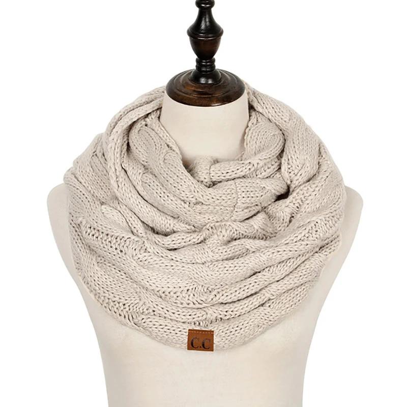 New Women Solid Color Cable Knitting Wool Snood Infinity Scarf Winter Neck Warmer Cowl Collar Circle Scarves AC041