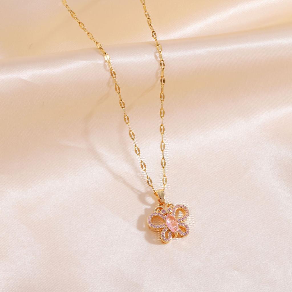 Cute Colorful Zircon Butterfly Pendant Necklaces for Women Girls Stainless Steel Chain Trendy Sweet Jewelry Accessories Gifts