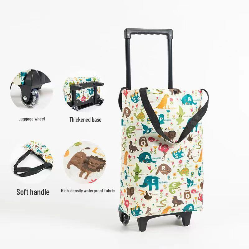 Folding Portable Hand-Pulled Shopping Trolley with Wheels for Camping and Supermarkets