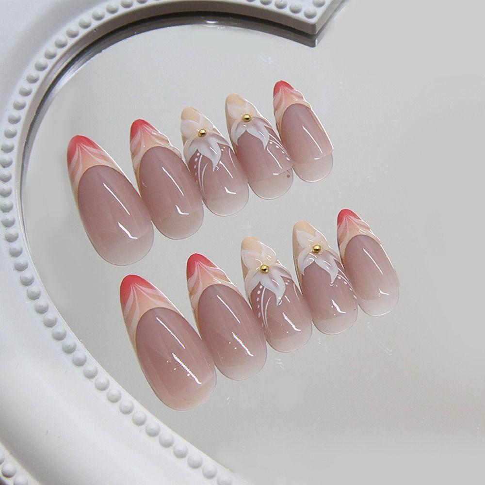 24/30PCS/BOX Detachable Cat Eyes False Nail Flower Stereoshell Press on Nails 3D Bow Full Cover Fake Nail for Women Girl