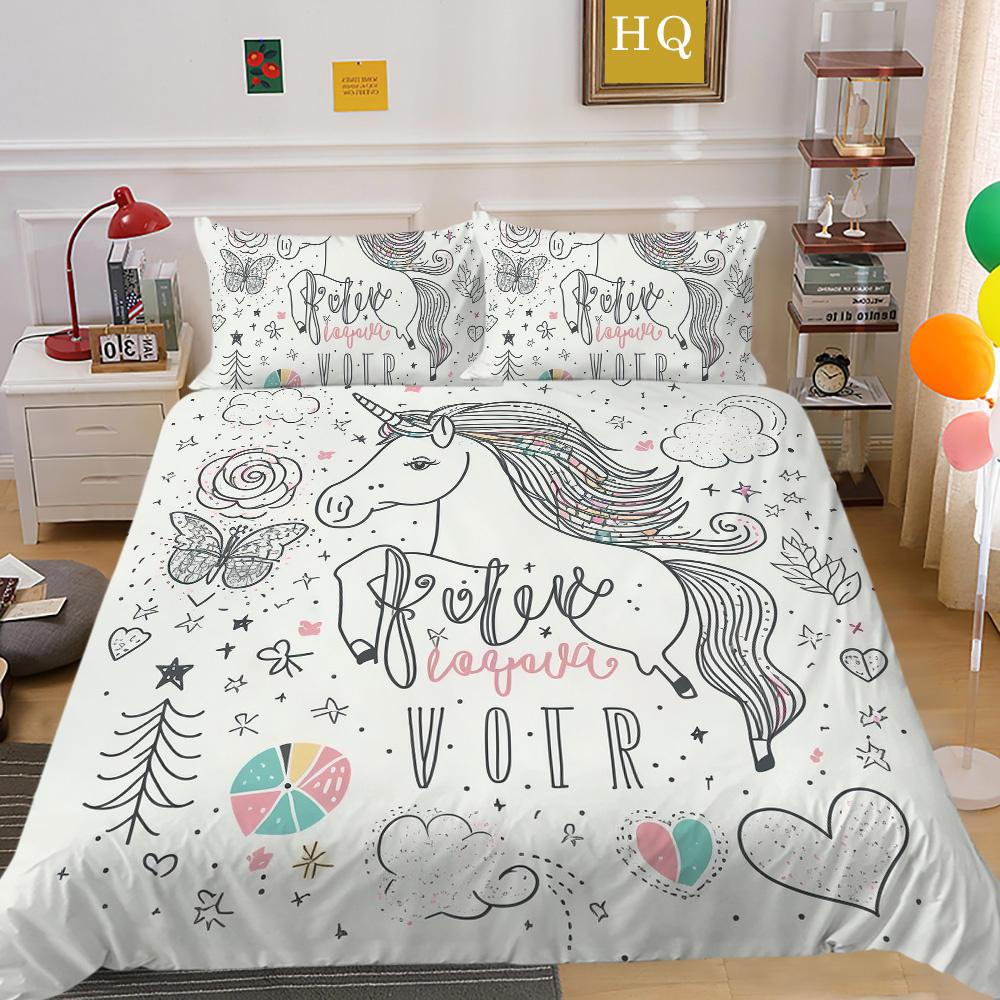

Домашний комплект постельного белья с 3D-мультяшным принтом единорога, милый комплект одеяла, детский комплект постельного белья одного размера EU Single 135x200cm