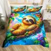 Cute Sloth Duvet Cover Twin Queen King Size, Wild Sloth Bedding Set for Kids Girls Boys,Woodland Animal Printed Comforter Cover