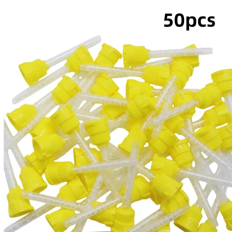50pcs/bag 1:1 Silicone Rubber Dental Mixing Tips Yellow Impression Nozzles Disposable Mixing Head for Dentistry Lab Supplies