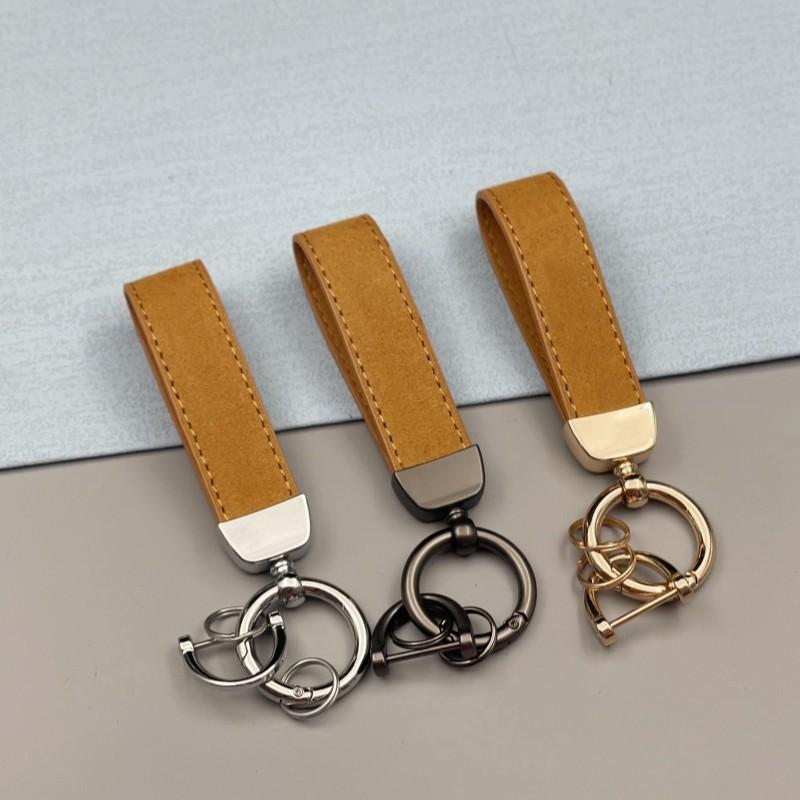 

Personalize Name Number Suede Leather Car Keychain Business Gift Laser Custom Logo Leather Bag Keyring Men Women Key Chain Ring No logo&gold metal коричневий