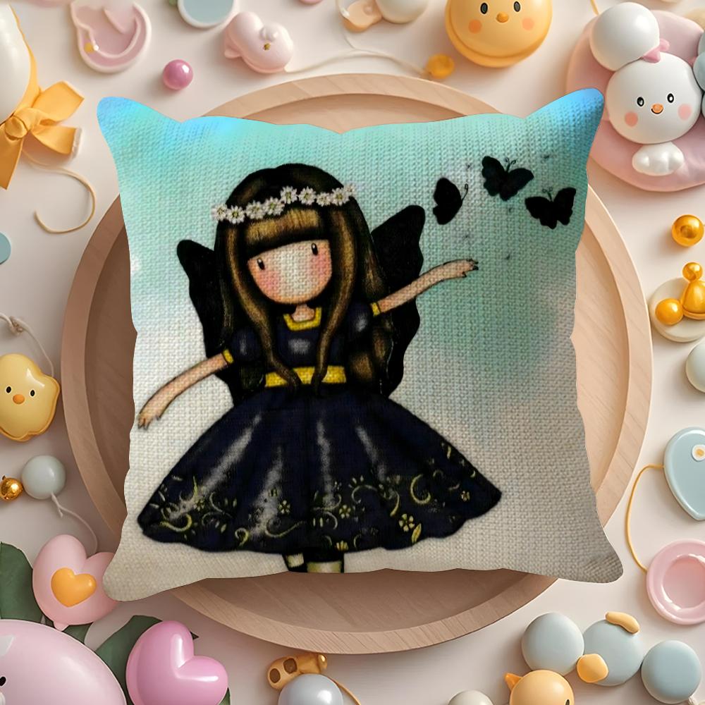 Cartoon S-Santoro Gorjuss Cushion Cover Linen Organic Fabric Double-Sided Printing Breathable Pillow Case Sofa Home Decor Gift