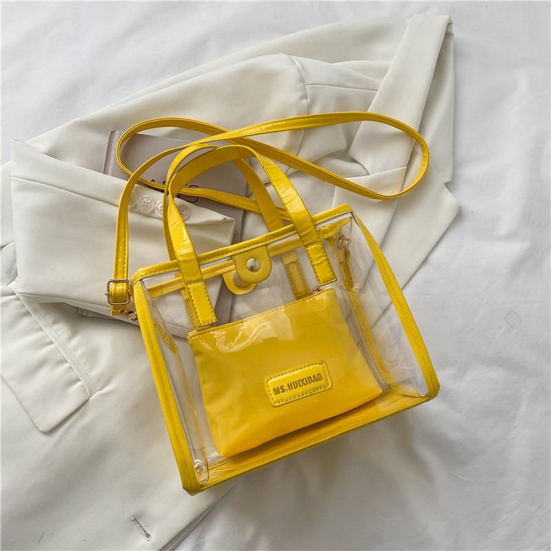

Large capacity fashionable transparent handbag jelly beach bag letter women s bun mother bag shoulder tote bag жёлтый
