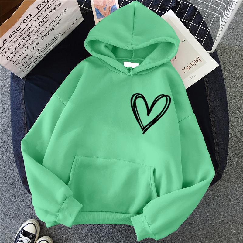 Herz Druck Frauen Sweatshirt Weiche Casual Lose Vintage Weibliche Hoodies Winter Warme Fleece Student Tops