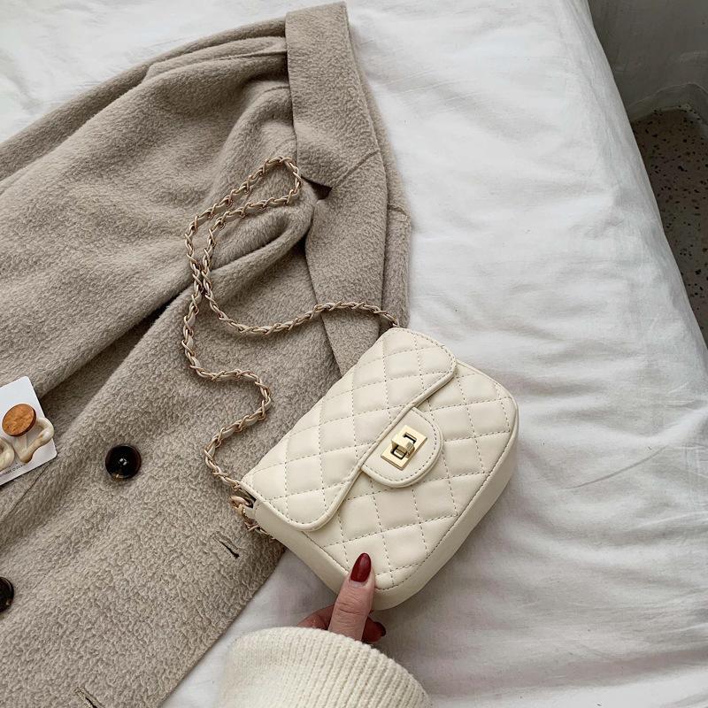 Rombkedja liten väska dam ny high-end textur axel budväska populär liten fyrkantig väska