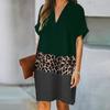 Women's Casual Fashion Print Short Sleeve Patchwork V-Neck Knee-Length Dress