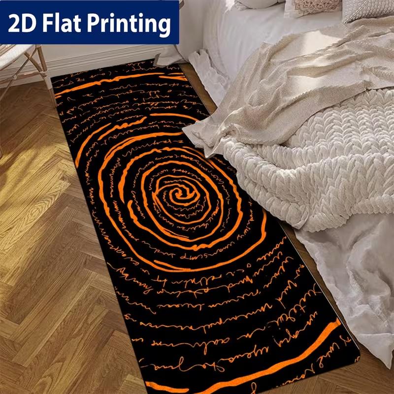 Abstract Spiral Text Runner Rug Soft Long Floor Mat Black Orange Art Print Carpet for Bedroom Hallway Living Room Kitchen Decor