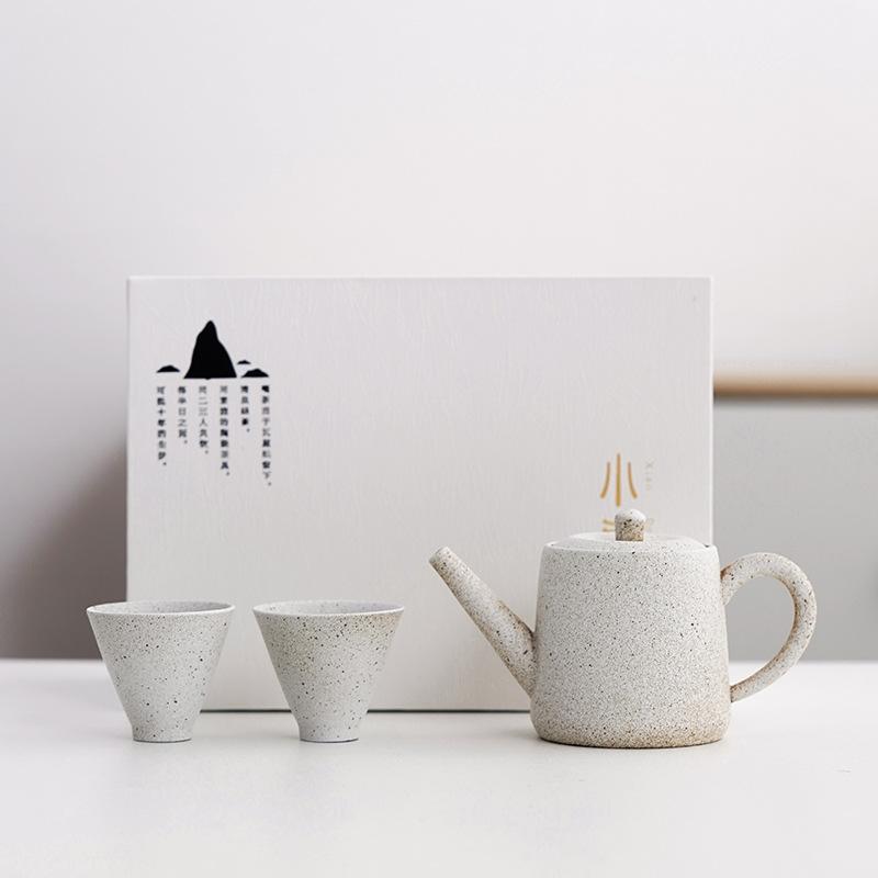 Black pottery travel kung fu tea set, ceramic simple 1 pot 4 cups gift box gift