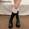 Autumn Winter Short Plush Woman Knee High Boot Fashion Round Toe Knight Long Booties botas de inverno feminina