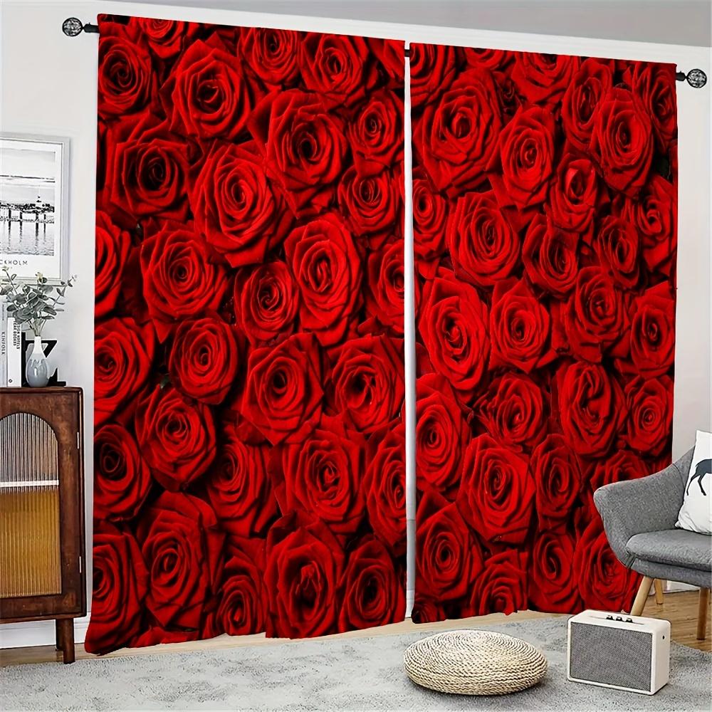 Red Gold Diamond Flower Floral Window Curtains Blinds For Living Room Kid's Bedroom Bathroom Kicthen Office Door Home Decor2Pcs