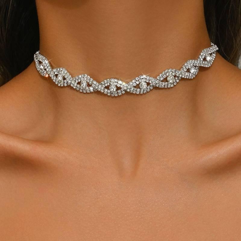 Luxurious Demon Eye Necklace & Rhinestone Cross Choker Bridal Jewelry