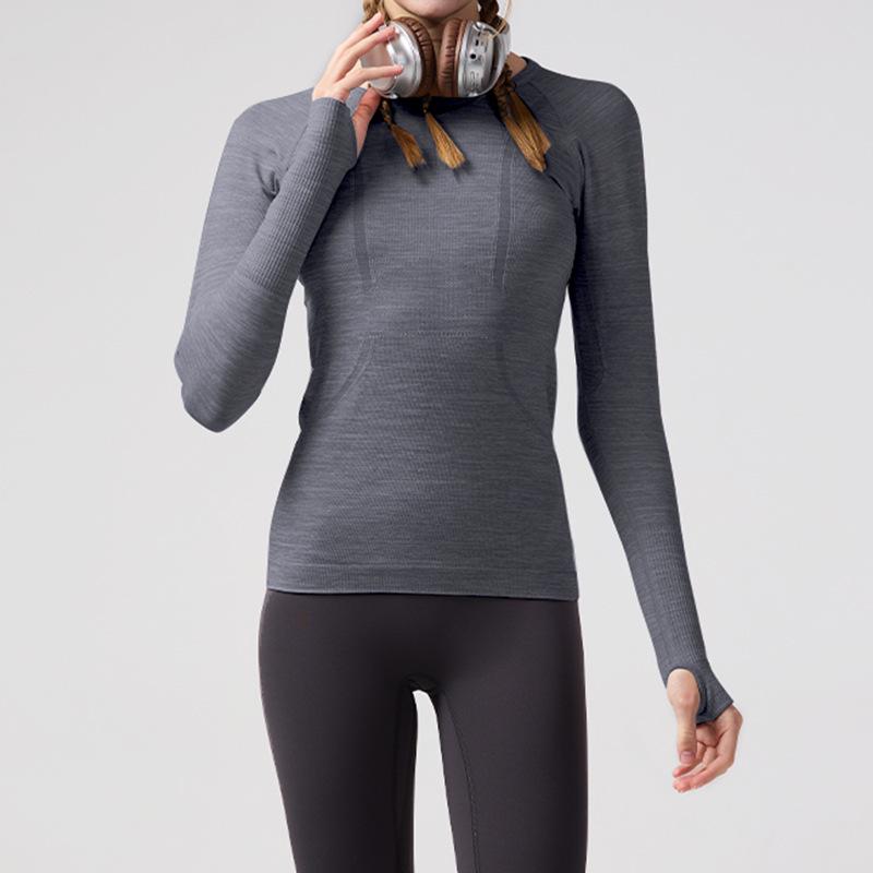 Lulu Women's Seamless Slim Fit Long Sleeve Yoga Top - Breathable, Quick-Drying Sportswear for Autumn & Winter Fitness.