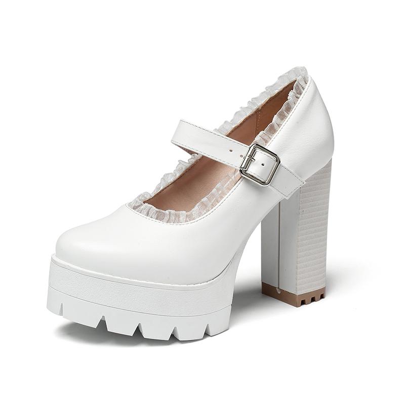 

Женские туфли на высоком каблуке, весна-лето, новые сексуальные водонепроницаемые туфли на толстом каблуке большого размера с неглубоким горлом и низким верхом 43 белый