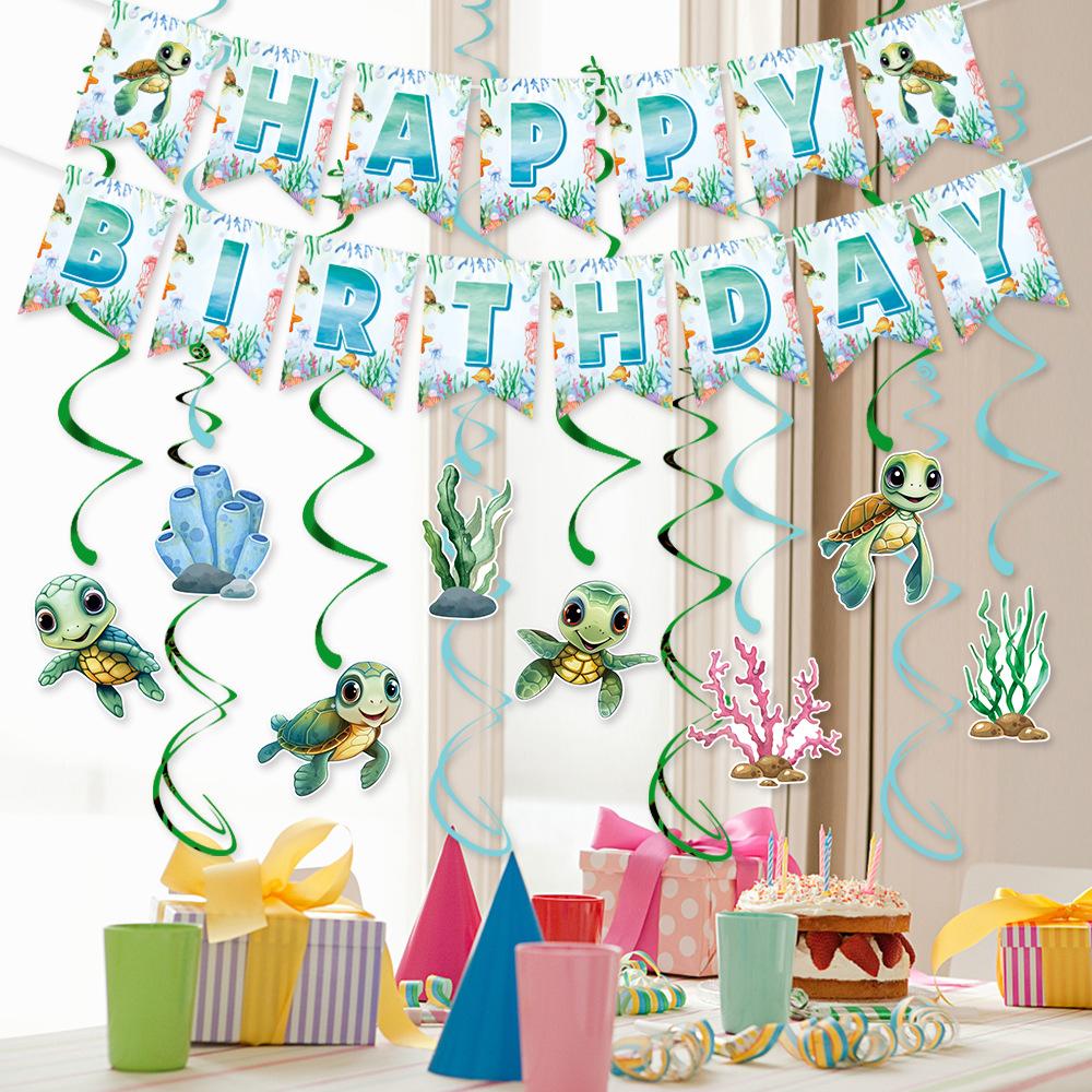 Turtle-themed Birthday Party Decoration Set Flag-pulling Spiral Birthday Party Decoration Venue Arrangement
