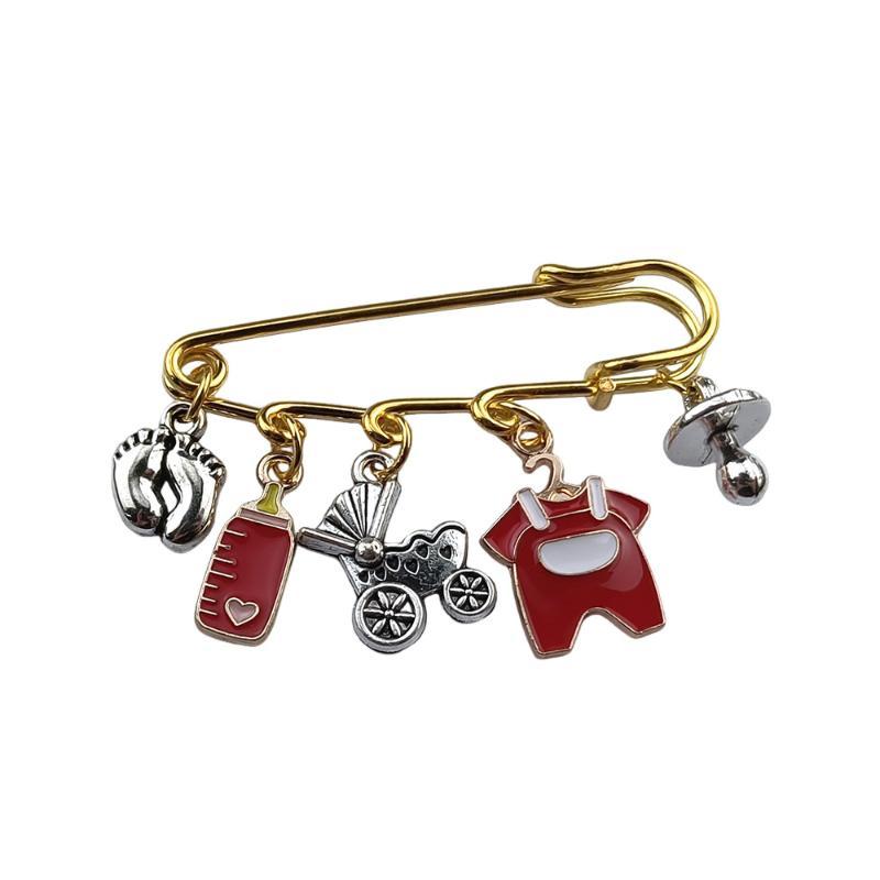 Cute Baby Arrival Enamel Safety Pin Brooch Creative Stroller Bottle Dummy Design Lapel Pin for New Parent Gift