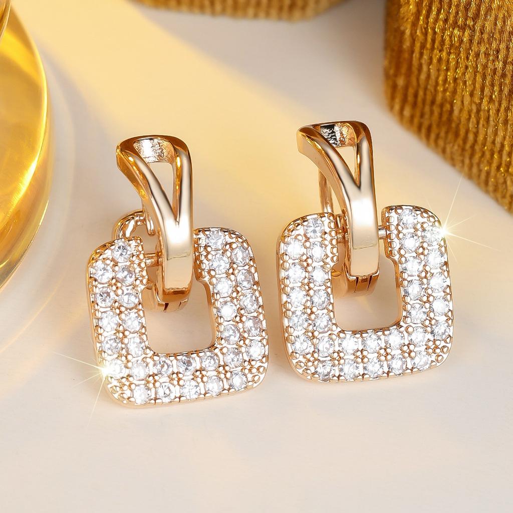 Crystal White Zircon Stone Hoop Earrings For Women Vintage Gold Color Wedding Jewelry