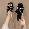 Korean version of versatile Internet celebrity sandals soft surface breathable pearl slippers women's wear 2025 summer new flat bottom fashion