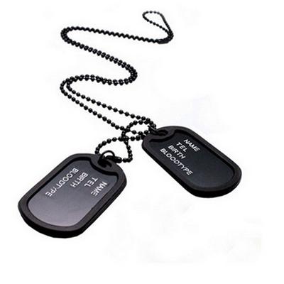Military Army Style Black 2 Dog Tags Chain Mens Pendant Necklace