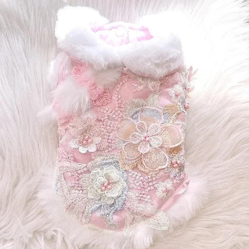 

Winter Dog Coat Jacket New Year Pet Clothes Tang Suit Cat Puppy Outfit Yorkies Pomeranian Maltese Poodle Bichon Clothing Apparel XS（old） рожевий