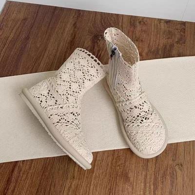 Neue Frühling & Sommer Flache Absatz Stiefeletten - Slip-On Flache Martin Boots, Ausgeschnittene Mesh Stiefeletten für Damen