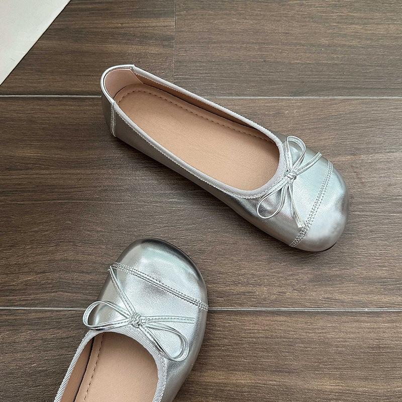 2025 spring and summer new women's fashion casual flat single shoes versatile bow shoes one pedal women's shoes