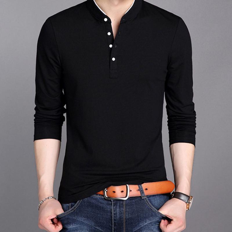 Herren Business Casual Polo Langarm T-Shirt Sommer Bequem und Atmungsaktiv Einfarbiges Oberteil