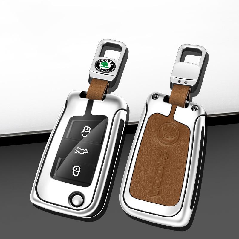 CAPR9 Zinc Alloy Car Folding Remote Key Fob Case Cover Holder Shell For Skoda Octavia A7 Kodiaq Karoq Keychain Accessories Protector