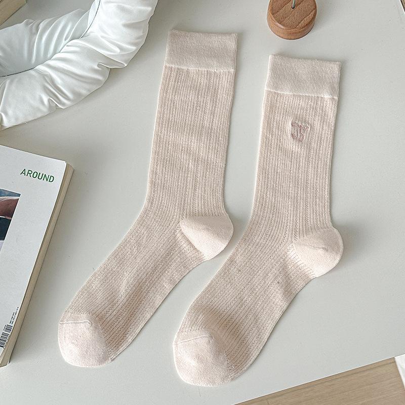 Women's Summer Thin Bowtie Breathable Mesh Tube Stack Socks