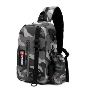 Nylon Fishing Backpack Bag Waterproof Large Capacity Fishing Tackle Storage Bag Grey/Black Double Layer Outdoor Shoulder Bag
