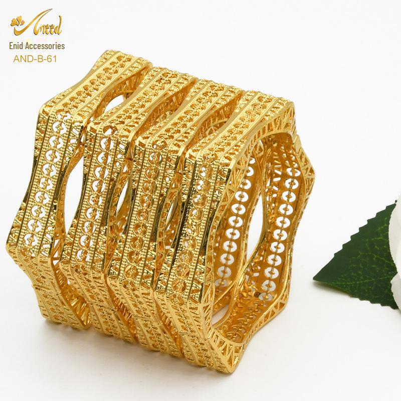 Alloy Spring Indian Gold-Plated Hollow Jewelry Set: Women's Bracelet Ring Bridal Accessories