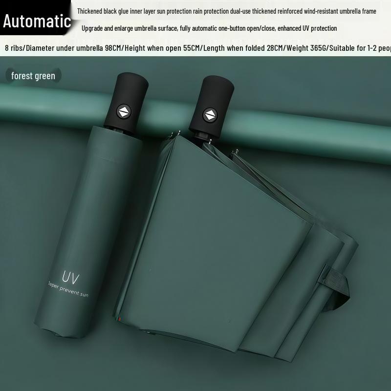 Fully Automatic Dual-Use Folding Umbrella with Logo - Sun & UV Protection, Black Glue Sunshade for Sunny/Rainy Days.