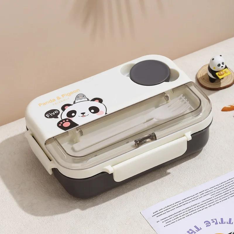 

Ланч-бокс с изображением милого медведя из мультфильма, 4 решетки, включая столовые приборы, ланч-бокс Bento для студентов и офисных работников, можно разогревать в микроволновке 1250ml