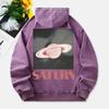 Saturn Washed Hoodies Women Retro Planet Prints Cotton Streetwears Comfortable Pocket Oversized Womans Clothes