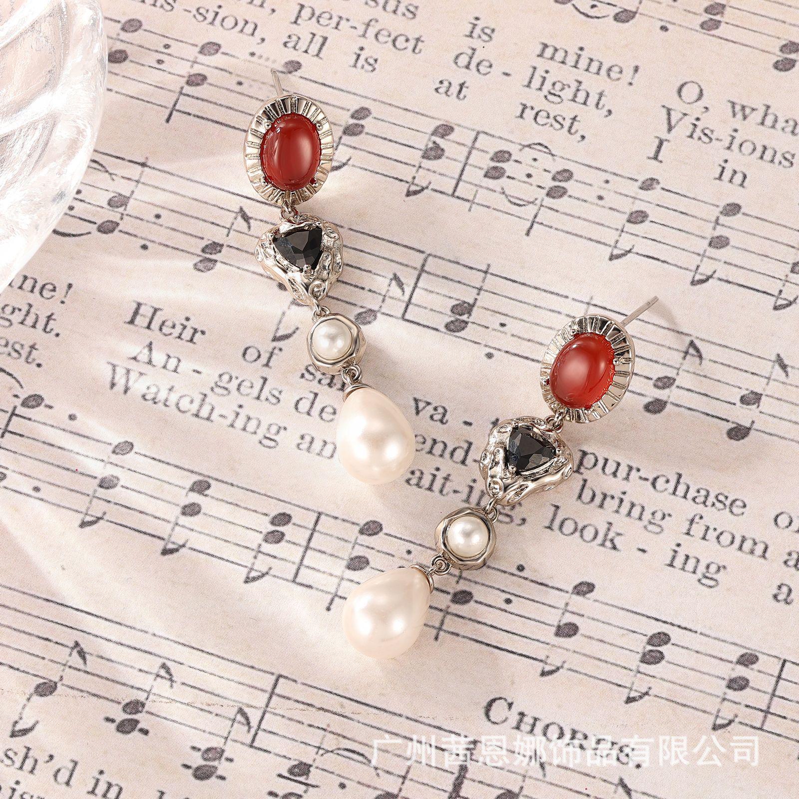 

Elegant Red Jasper French Retro Court Earrings кофейный/золотой
