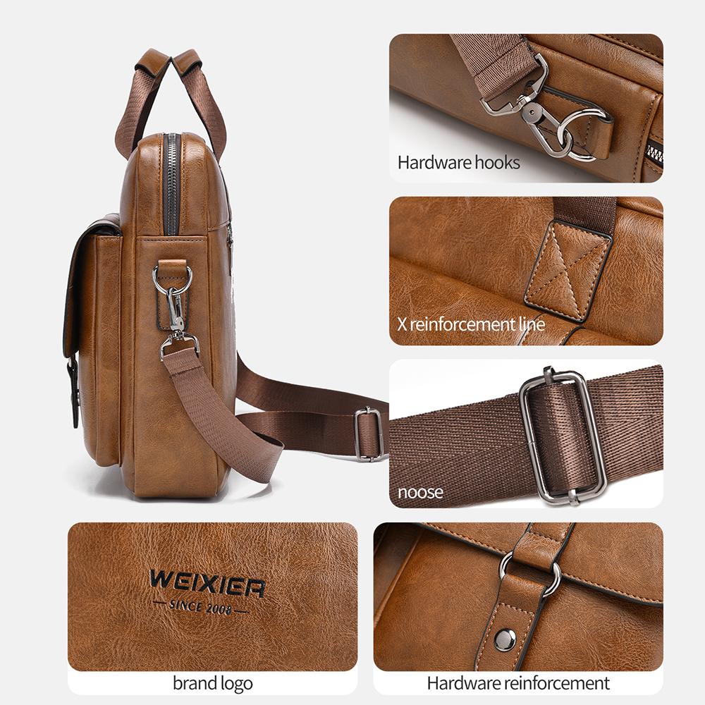 WEIXIER Men's Leather Briefcase 15.6 Inch Laptop Computer Bag Large Satchel Messenger Crossbody Shoulder Bag for Office Business Adjustable Strap