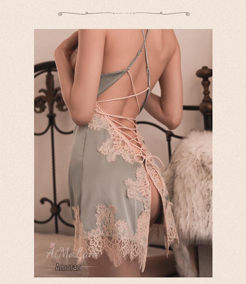 Meishilan Ice Silk Lace Camisole & Pajama Set for Women - Summer Seductive Nightwear