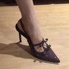 Beautiful Black Empty Pointed High Heels Women's Sexy Thin Heels 2025 New Rhinestone Bow Temperament Single Shoes