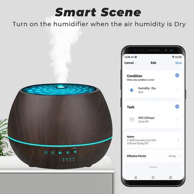 Tuya Smart WiFi Luftbefeuchter Aromatherapie Ätherisches Öl Diffusor 500 ml 7-Farben-LED-Nachtlicht Funktioniert mit Alexa Google Home