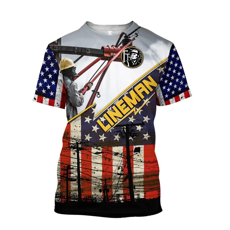 Fashion 3D Print T-Shirt For Men Electrician Uniform Leisure O-neck Oversized
